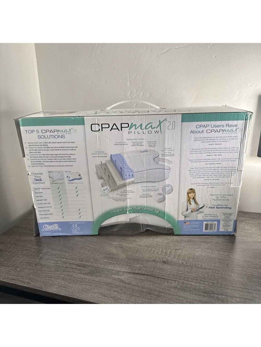 Contour CPAPMax 2.0 Cooling Plush Comfort Pillow W/ Pillowcase Brand New